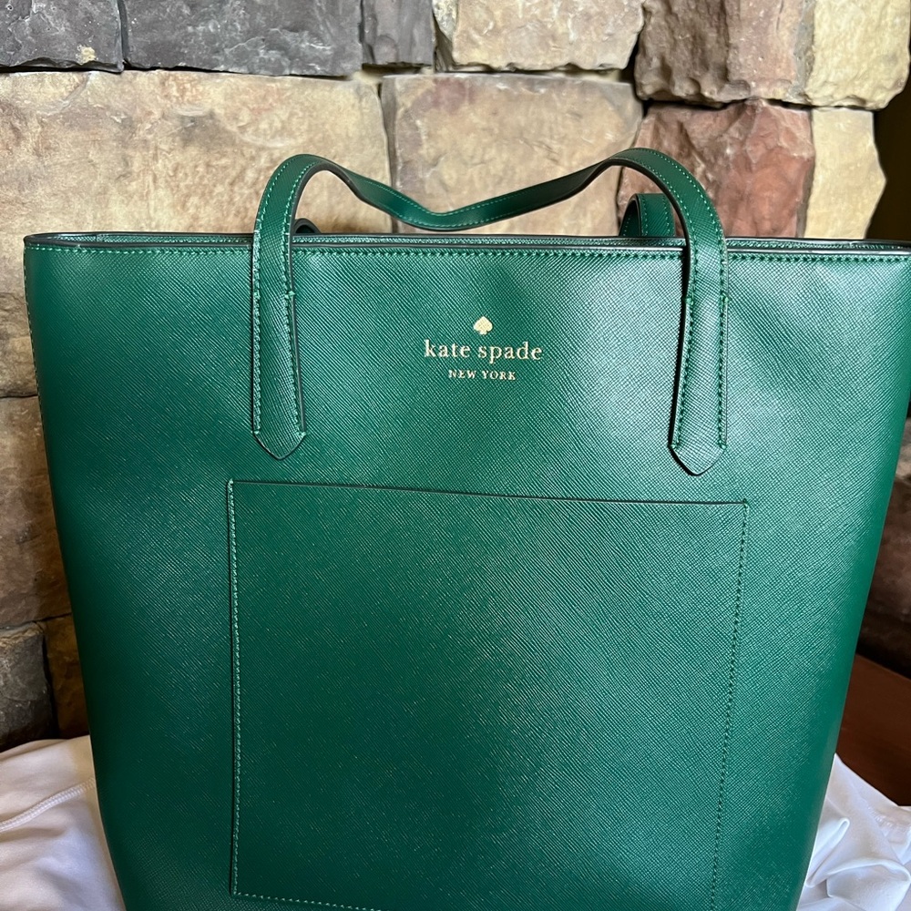 Kate Spade Green Leather Tote with Structured Design